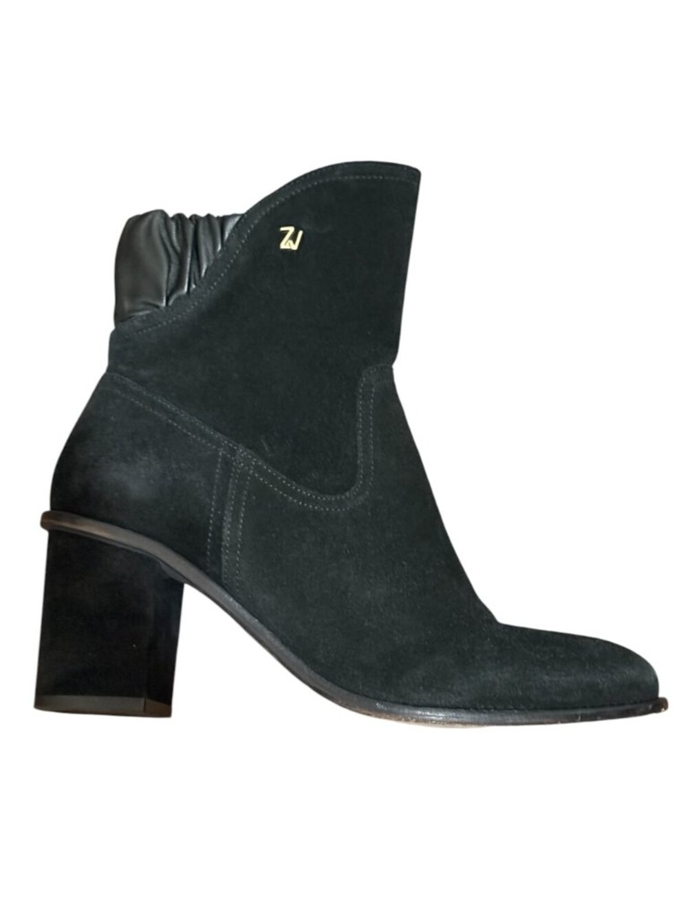 Zodig Voltaire Lena Black Suede Leather Ankle Boots Sz 40 Chunky Block Heels Zip